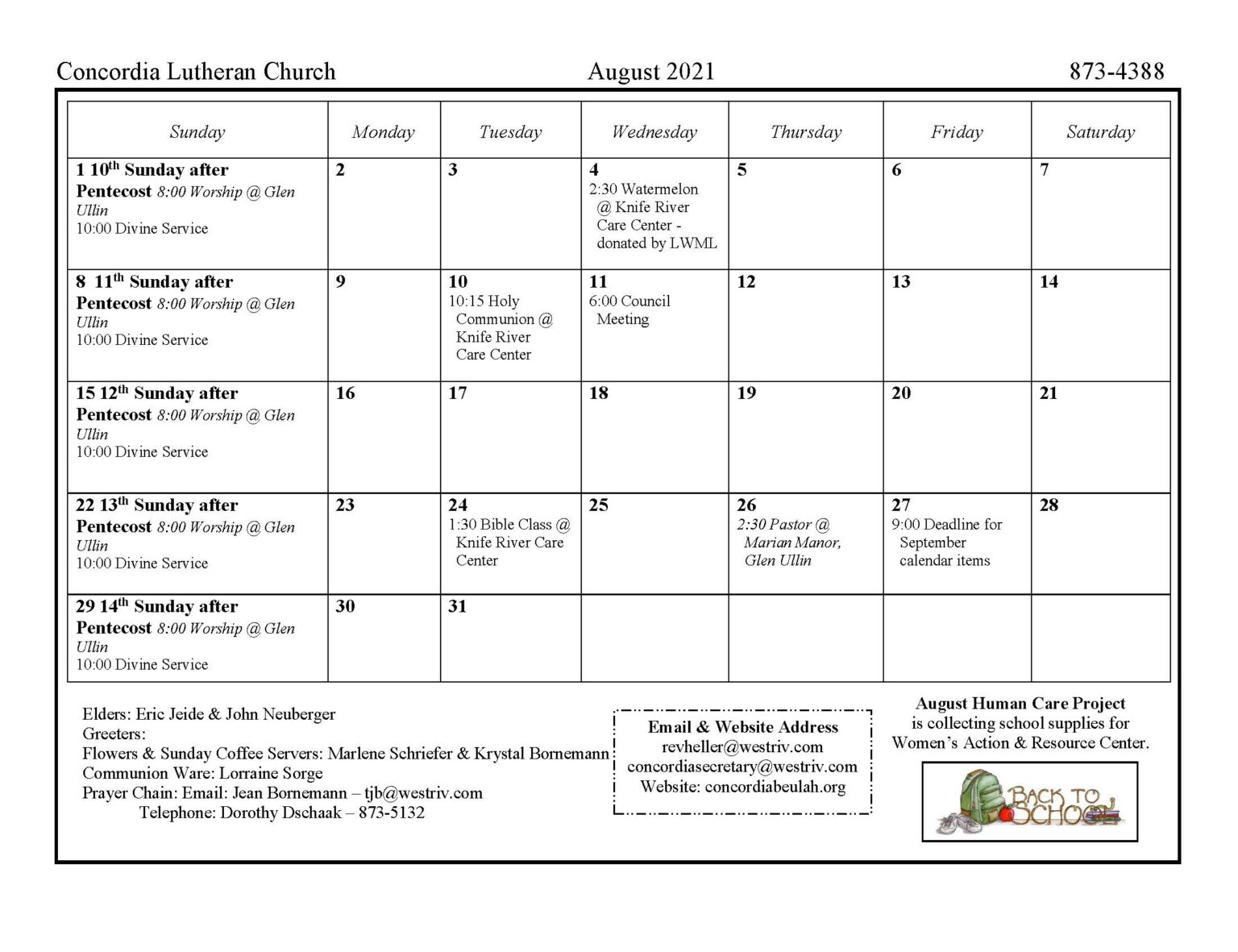 Calendar – Concordia Lutheran Church